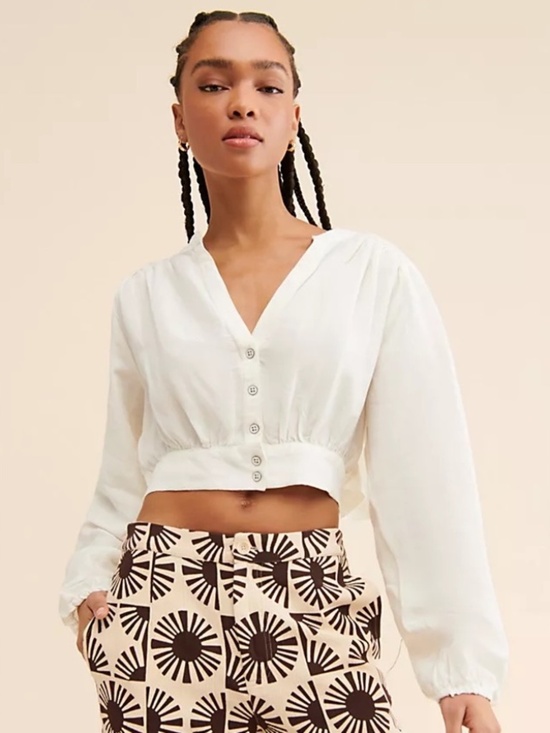 We The Free Tops - NWT Free People Fly Away Ivory Linen Blend Cropped Button Front Blouse M preppy